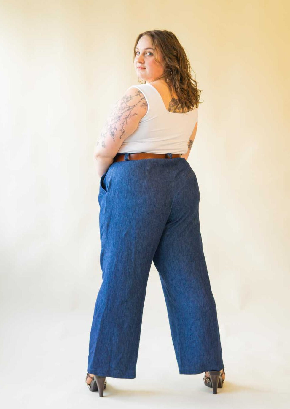 Hickstead Trouser | Chambray Wide Leg High Rise Pleated Pant, Street_and_Saddle, local_plus_size_inclusive_ethical