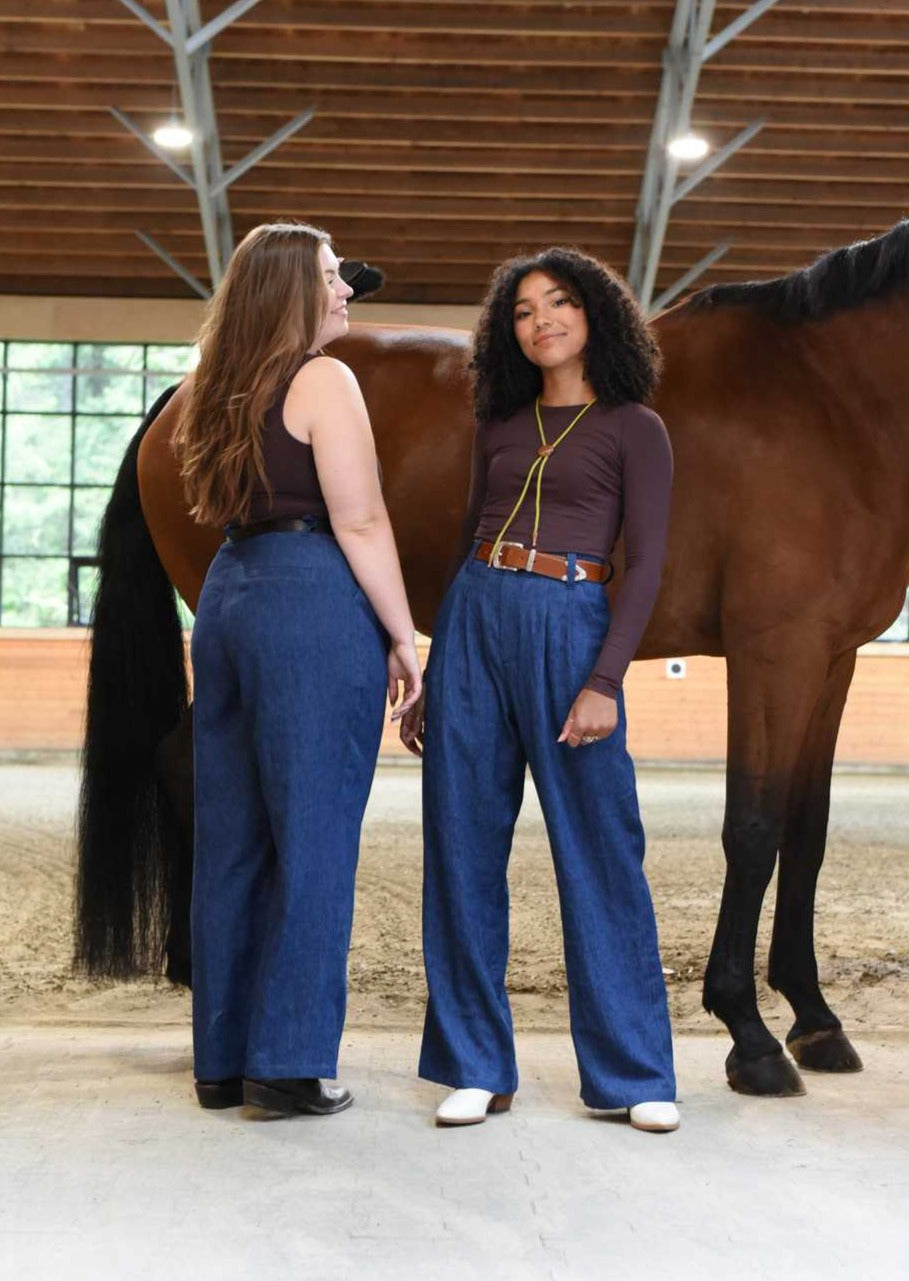 Hickstead Trouser | Chambray Wide Leg High Rise Pleated Pant, Street_and_Saddle, local_plus_size_inclusive_ethical