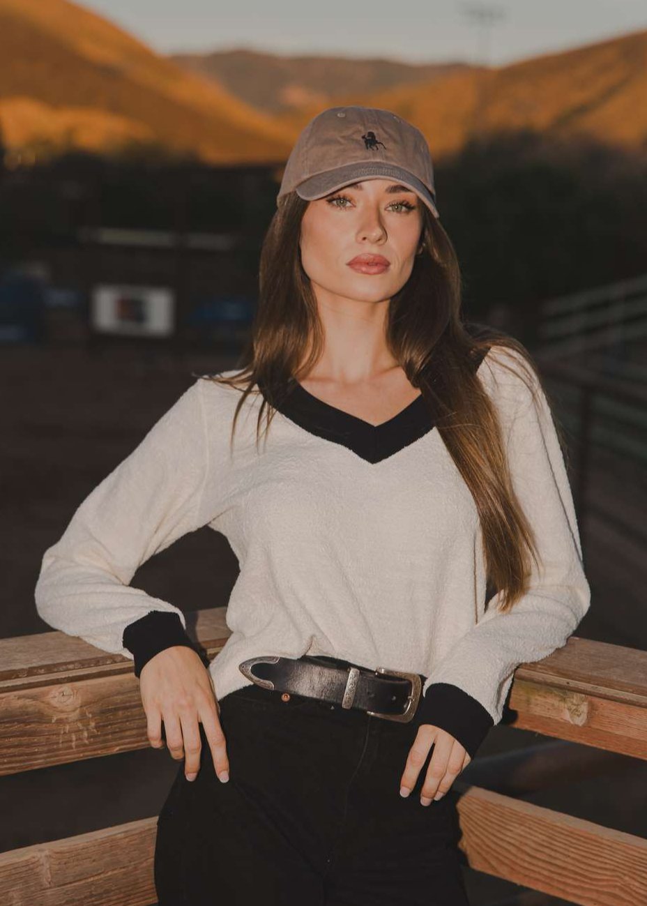 Milton Menasco | Fille Bouclé Cotton V-neck Sweater, Street_and_Saddle, local_plus_size_inclusive_ethical