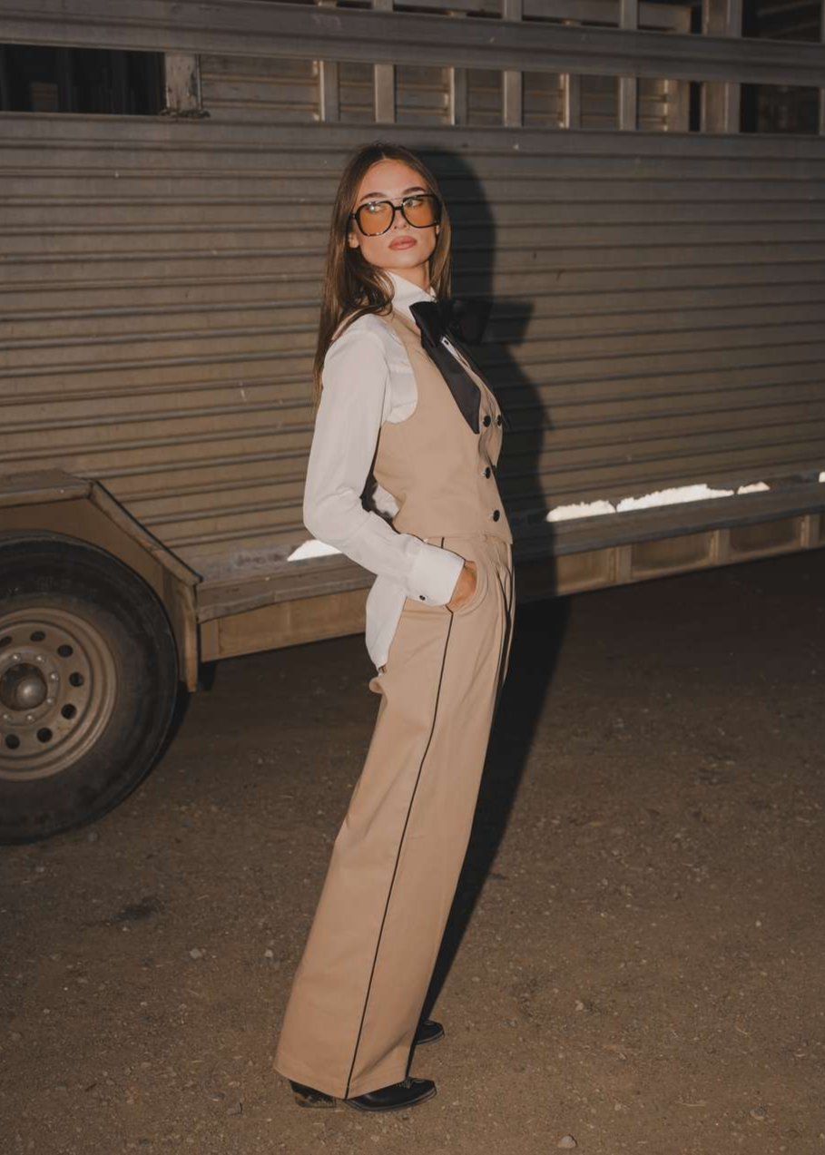 Milton Menasco | Hickstead Pleated Trouser with Piping, Street_and_Saddle, local_plus_size_inclusive_ethical