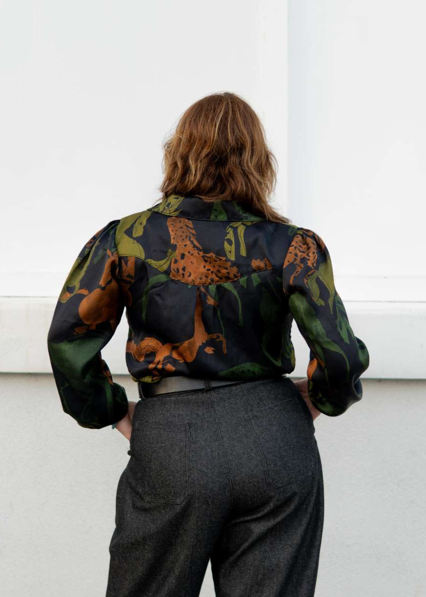 Jockey | Horse Print Satin Blouse, Street_and_Saddle, local_plus_size_inclusive_ethical