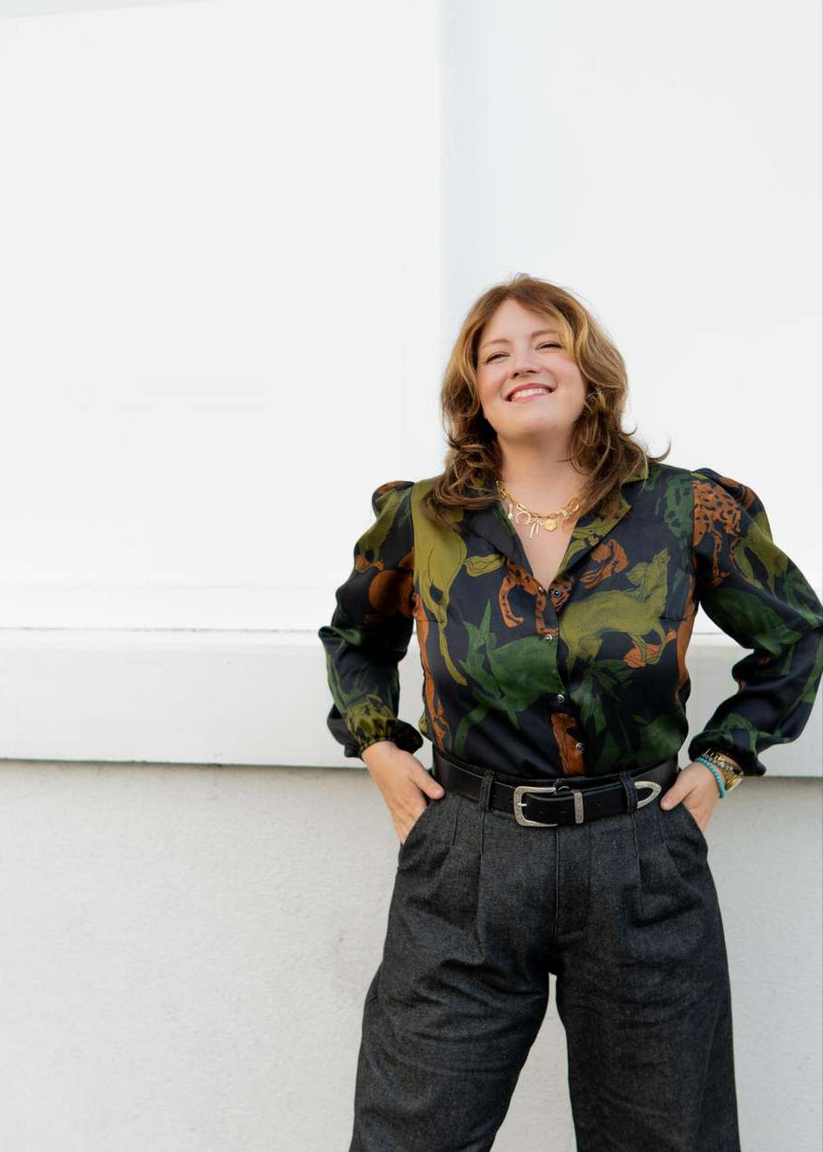 Jockey | Horse Print Satin Blouse, Street_and_Saddle, local_plus_size_inclusive_ethical