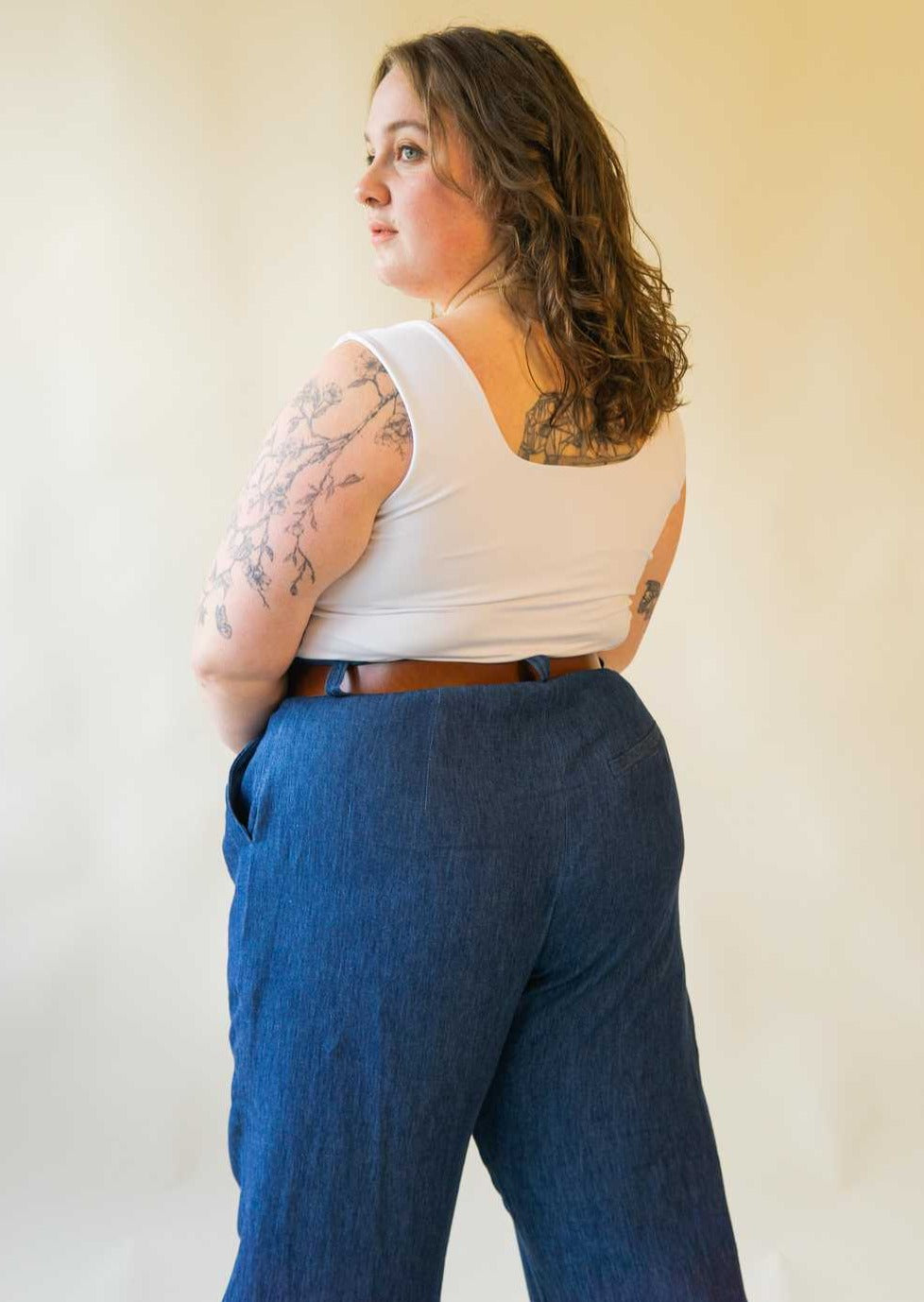 Hickstead Trouser | Chambray Wide Leg High Rise Pleated Pant, Street_and_Saddle, local_plus_size_inclusive_ethical