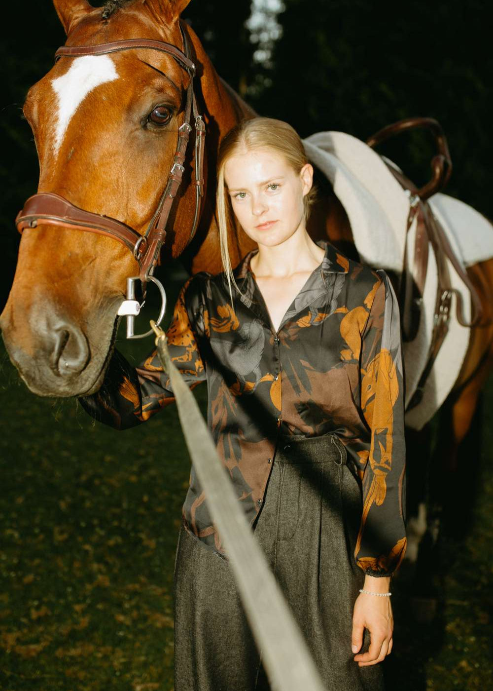 Jockey | Horse Print Satin Blouse, Street_and_Saddle, local_plus_size_inclusive_ethical