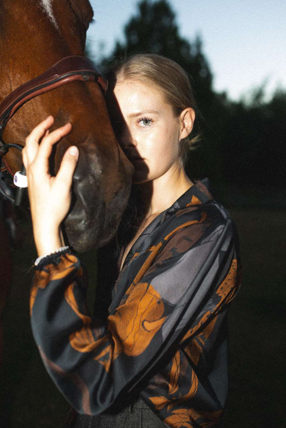 Jockey | Horse Print Satin Blouse, Street_and_Saddle, local_plus_size_inclusive_ethical