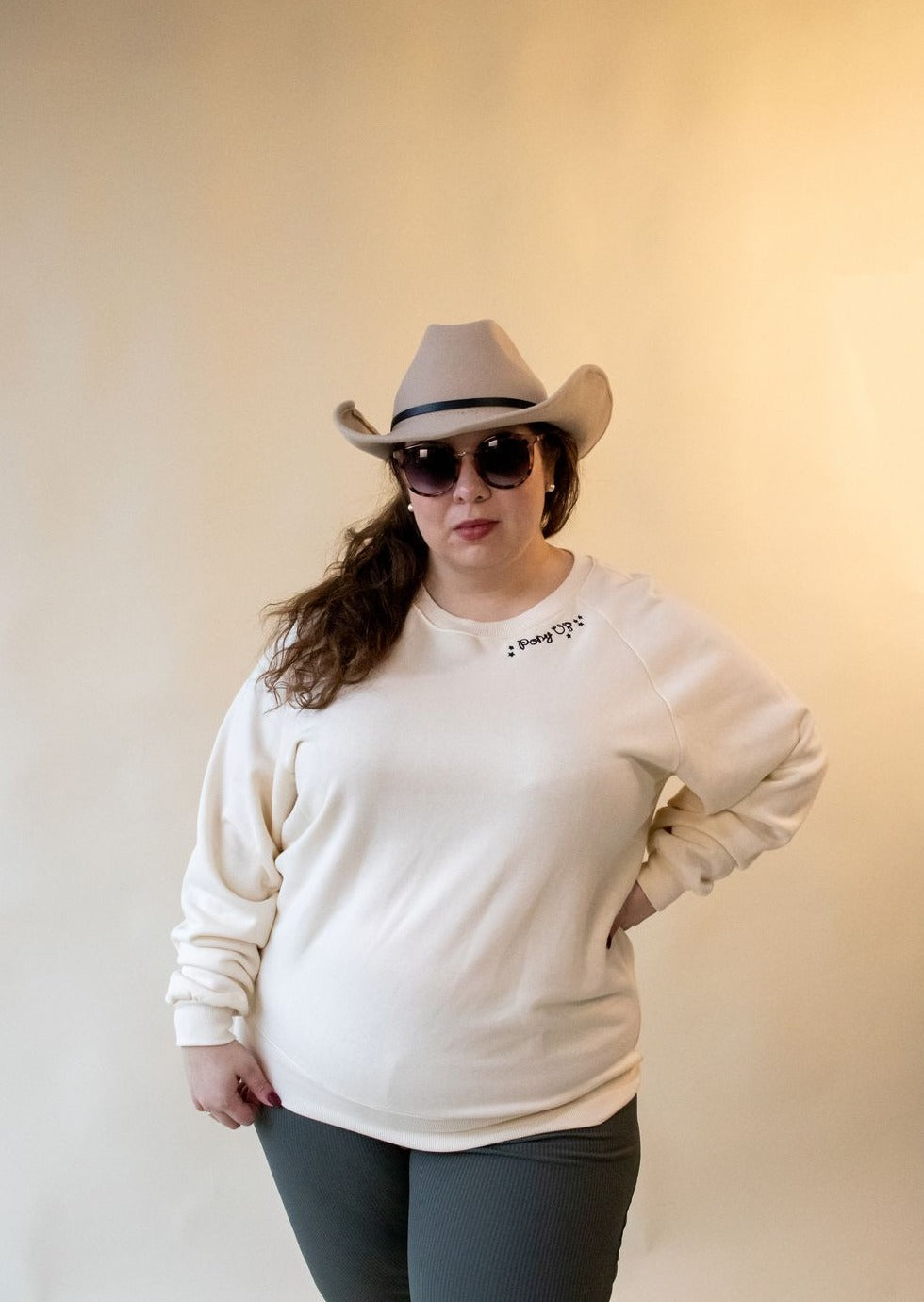 Milton Menasco | Pony Up Embroidered Fleece Crew Sweater, Street_and_Saddle, local_plus_size_inclusive_ethical