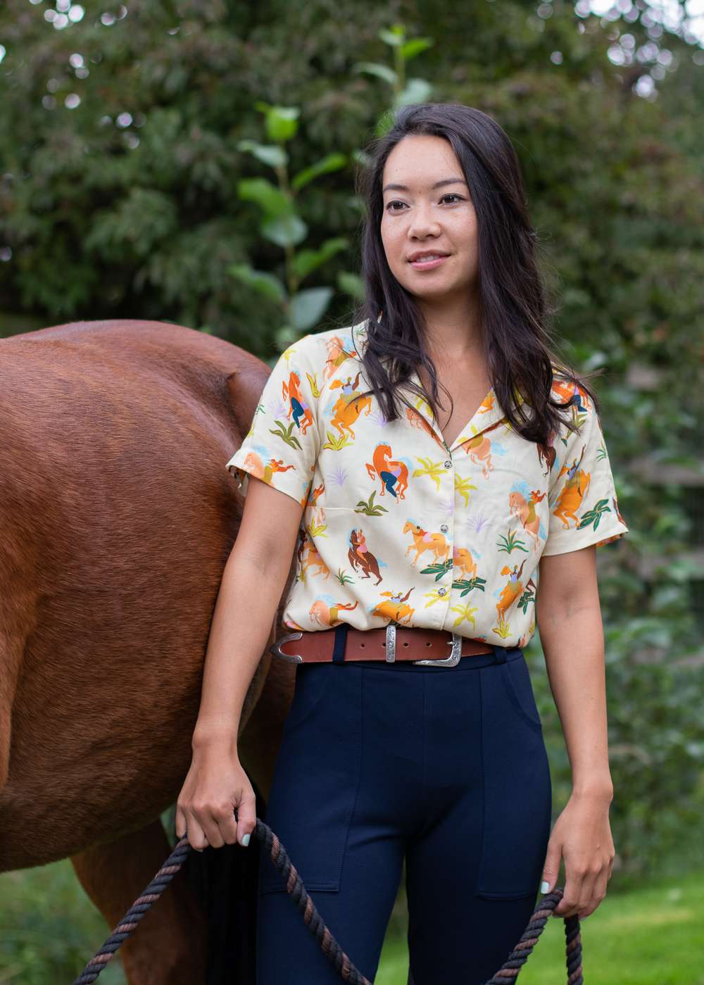 Horse Camp | Horse Print Short Sleeved Blouse - Street and Saddle